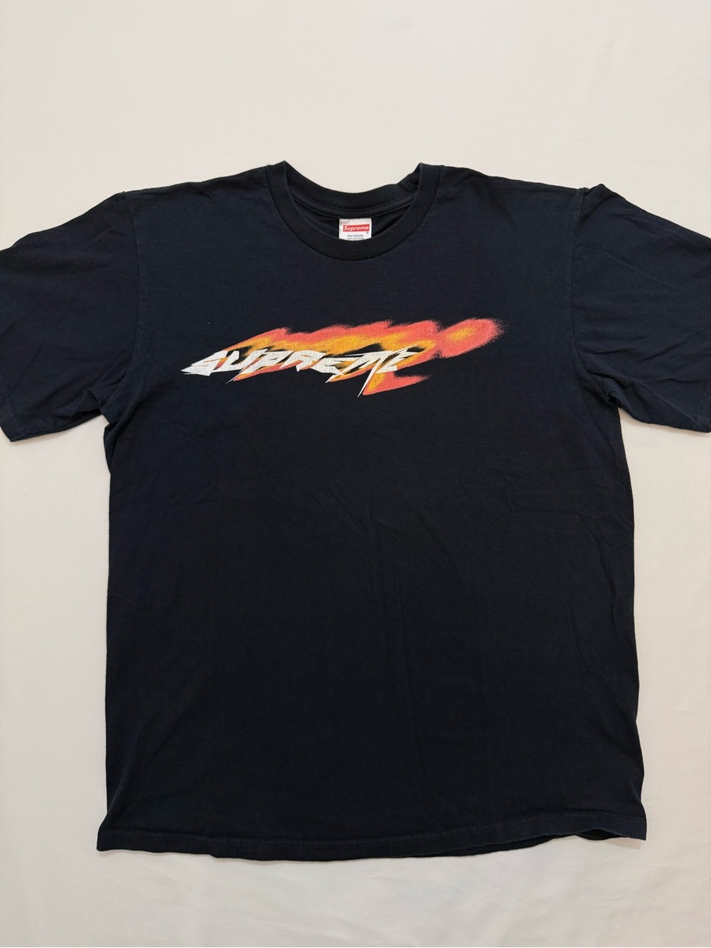 Supreme Men's Medium Black Graphic Flame Logo T-Shirt